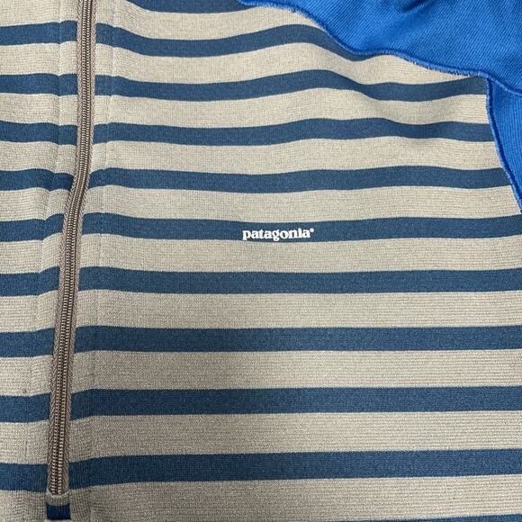 Patagonia Shirt Mens Large Blue Striped Capilene 3 Midweight Zip-Neck Baselayer - Picture 2 of 7